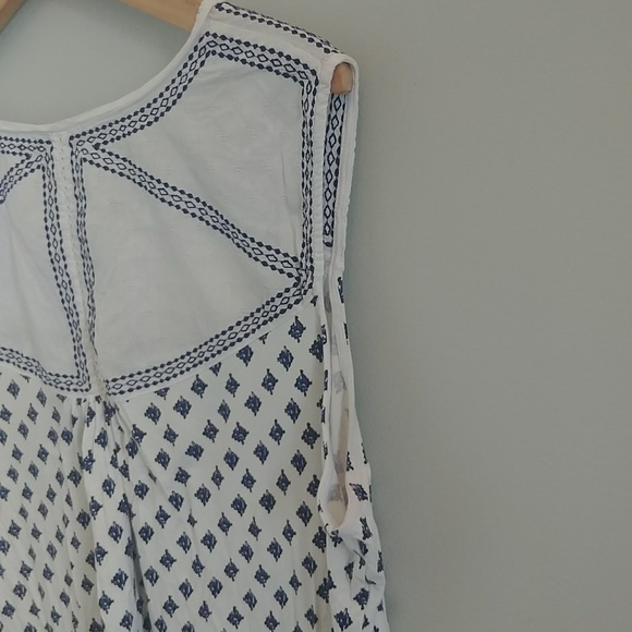 Dalia Boho Sleeveless White And Blue Embroidered Design Tunic Neckline Top - Picture 7 of 12